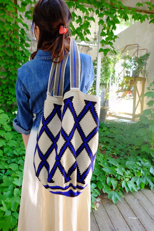Mochilla Wayuu - TOTE BAG blu / panna