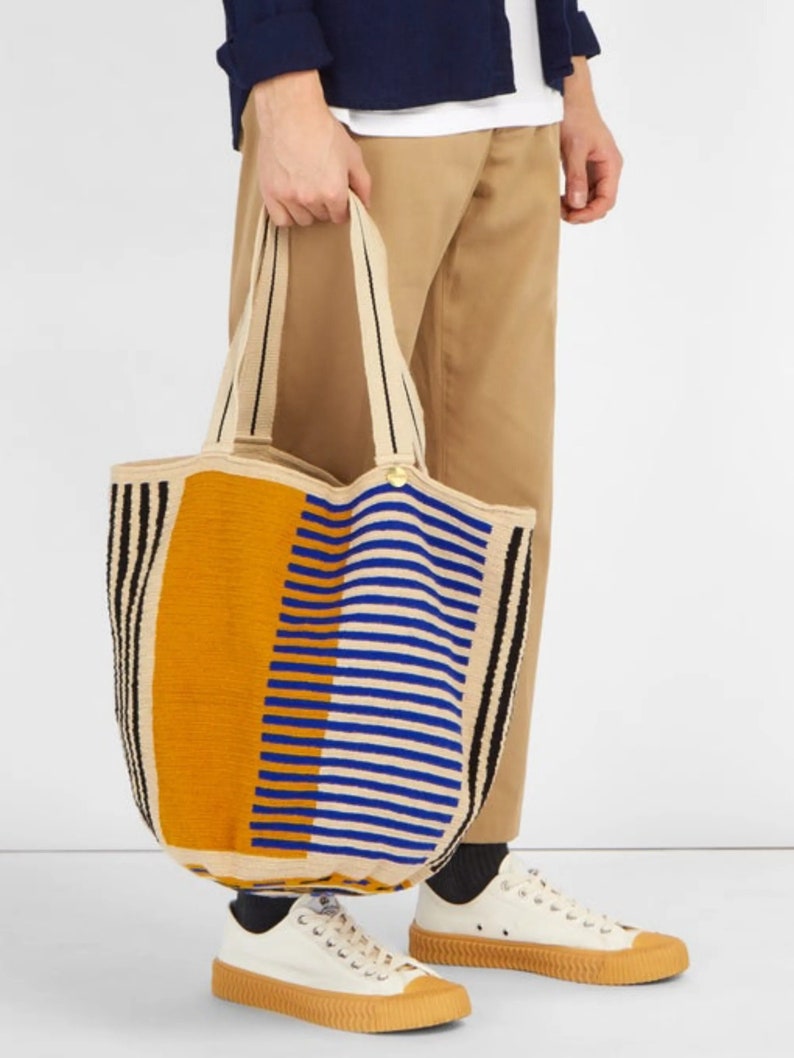 Mochilla Wayuu - TOTE BAG senape / blu / corda