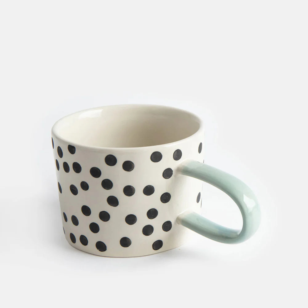 Tazza in ceramica a Pois - manico azzurro