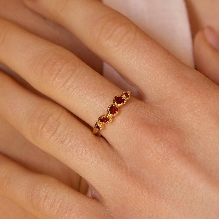 Anello Koré rosso sottile a grappolo | Regalo gioielleria placcato oro impermeabile: S