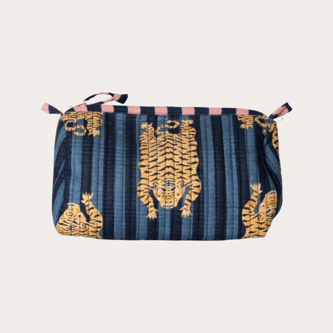 Cosmetic Bag M - Righe Blu e Tigri