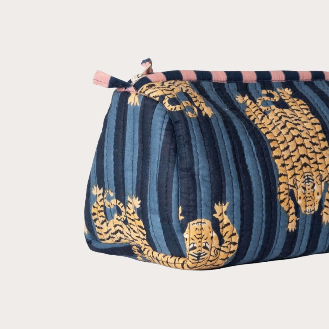 Cosmetic Bag M - Righe Blu e Tigri
