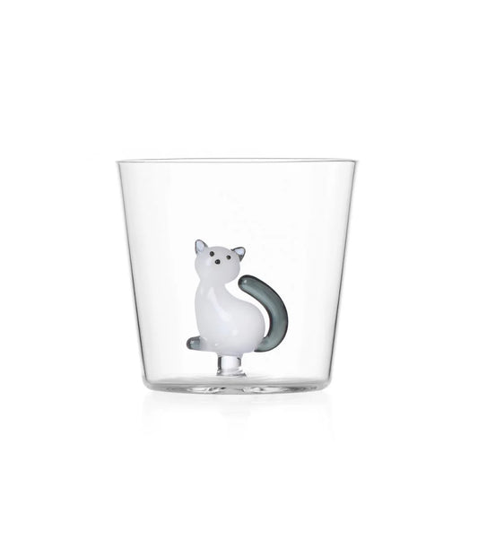 Bicchiere Tabby Cat - Gatto Bianco e Grigio seduto