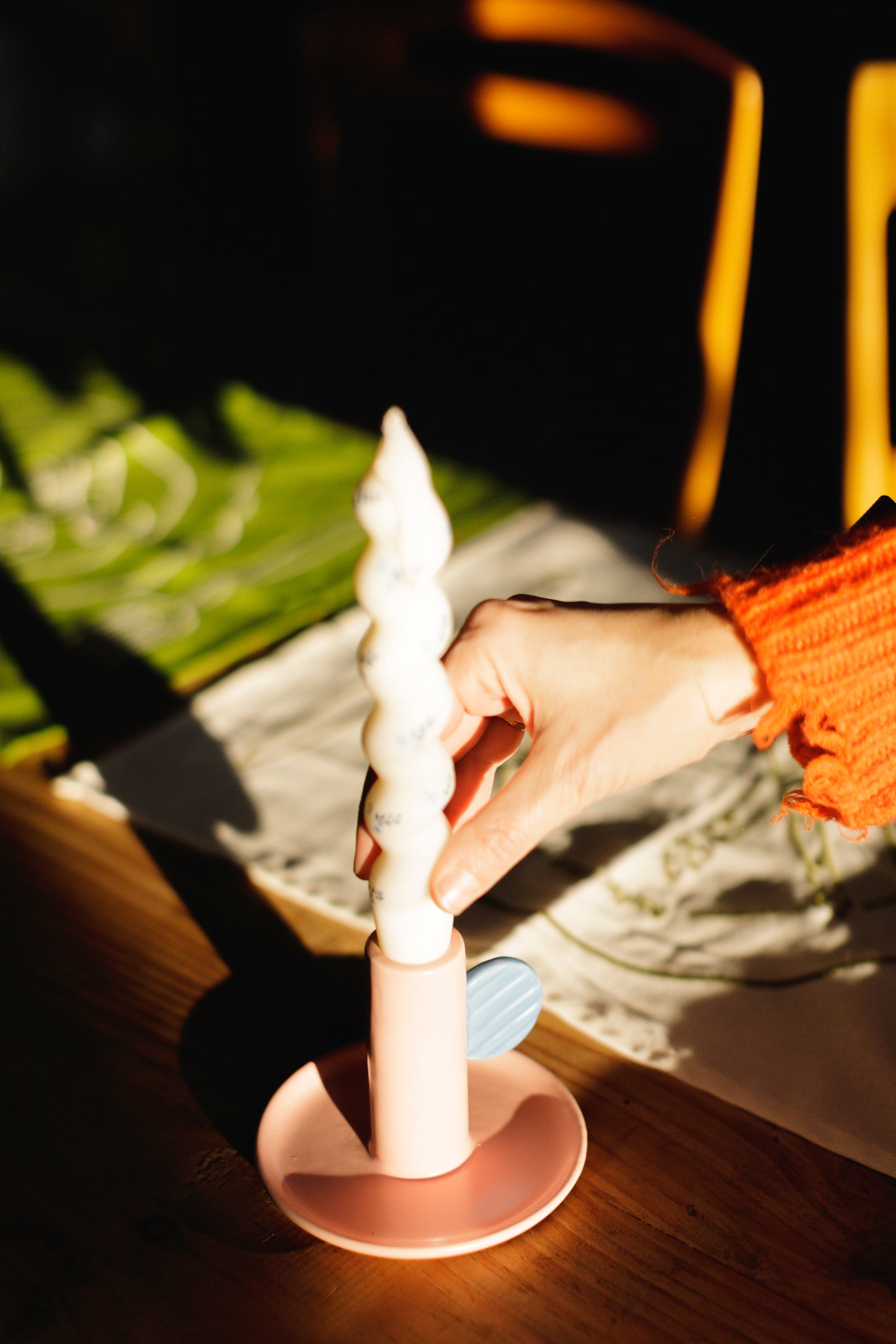 Churros light blue candle holder