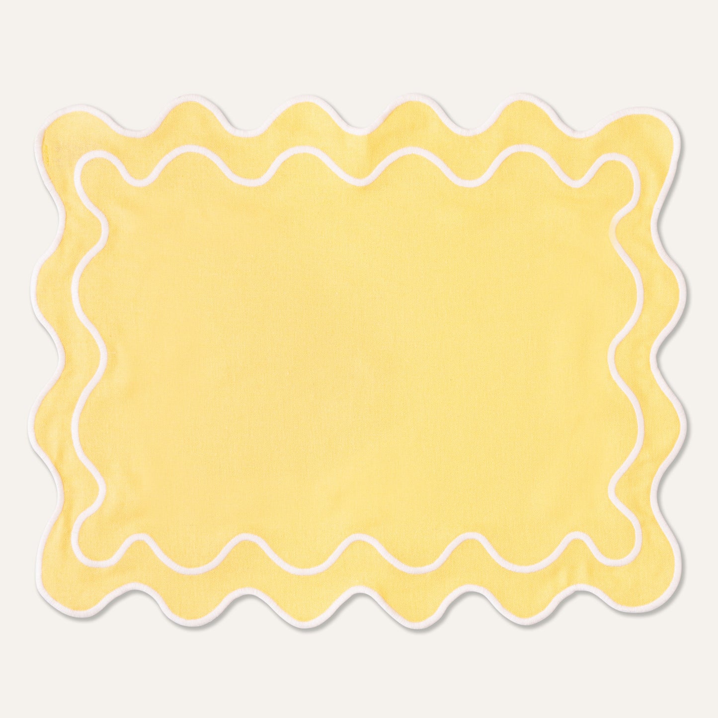 Set 2 Tovagliette in stoffa Giallo con ricamo Bianco - "Wavy" Giallo