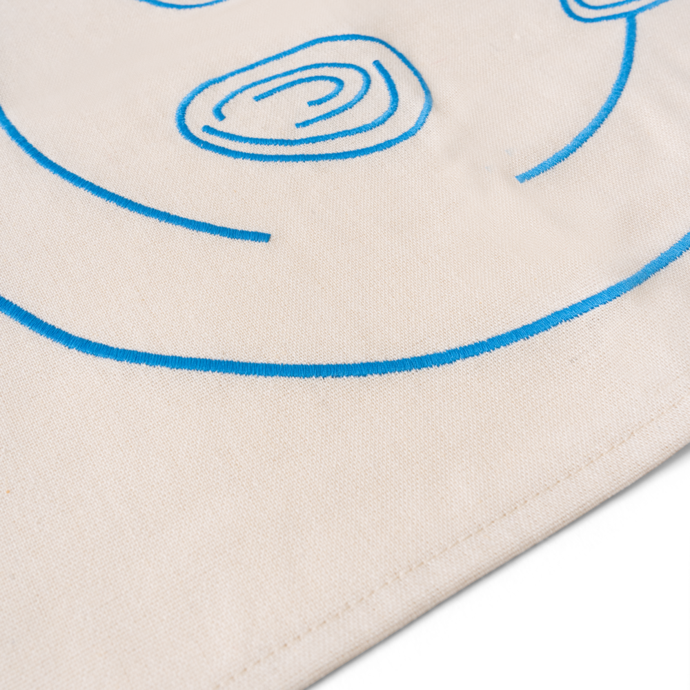 Set 2 Tovagliette in stoffa Beige e Azzurre - "Bistrot" con Pesce e Ostriche