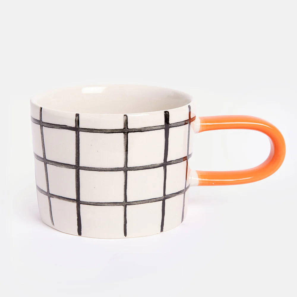 Tazza in ceramica a Griglia - Mono Grid Check manico Arancione