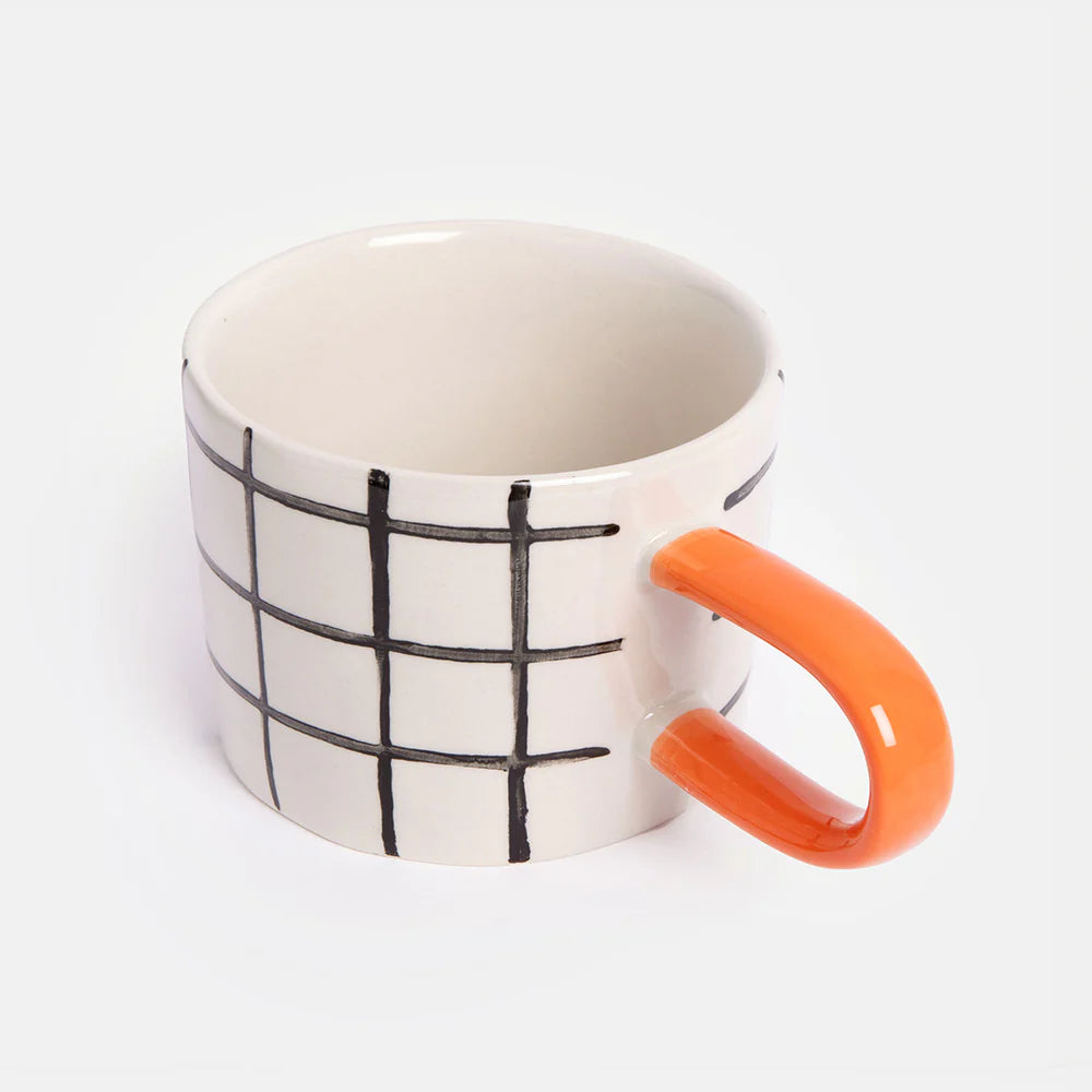 Tazza in ceramica a Griglia - Mono Grid Check manico Arancione