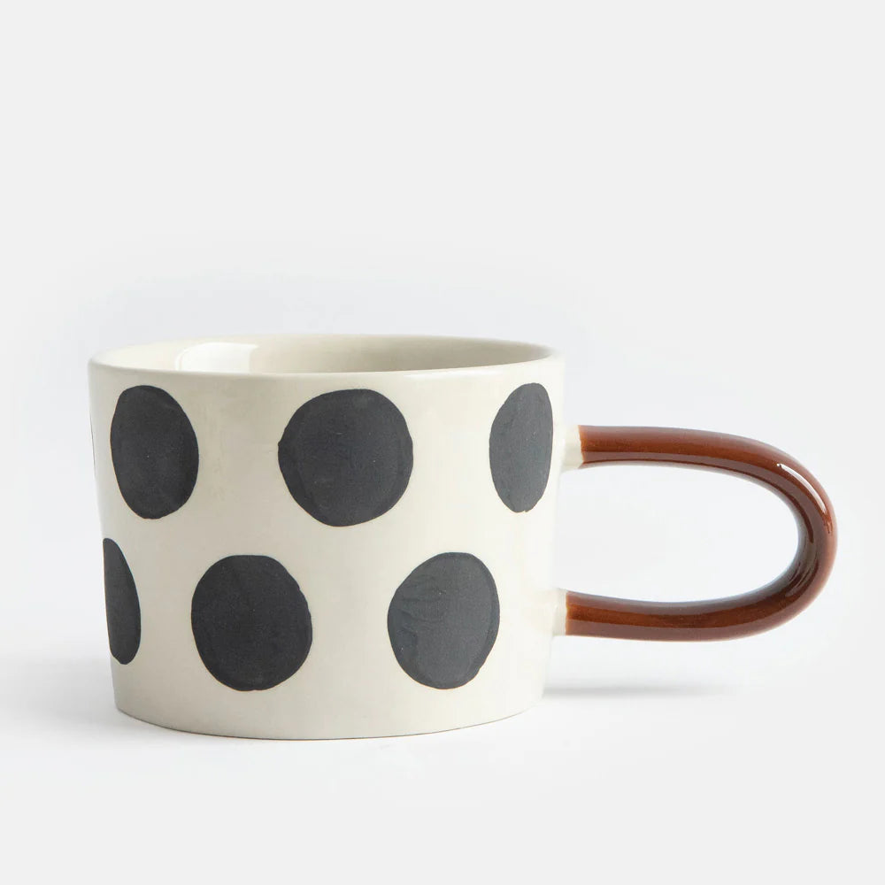Tazza in ceramica a Pois Grandi - Mono Spots manico marrone