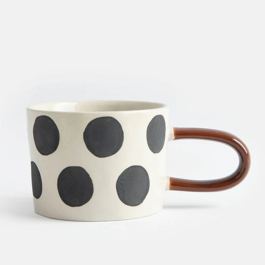 Tazza in ceramica a Pois Grandi - Mono Spots manico marrone