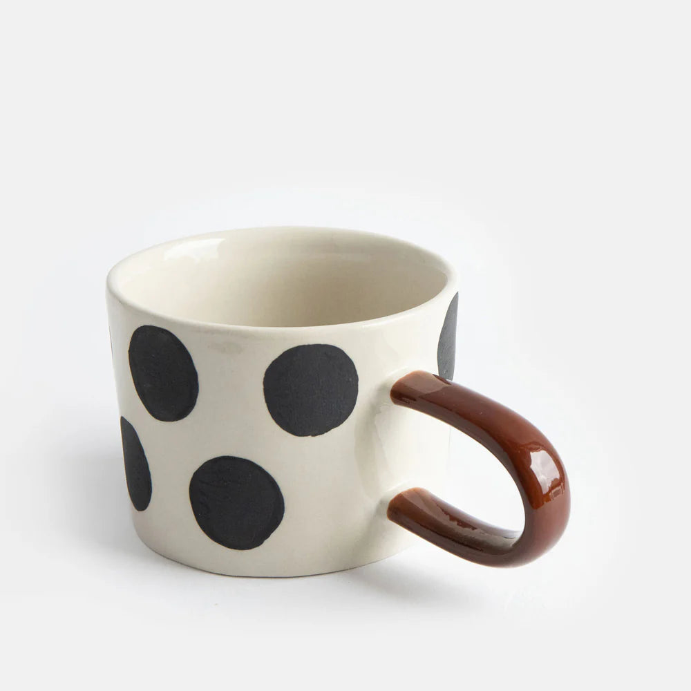 Tazza in ceramica a Pois Grandi - Mono Spots manico marrone