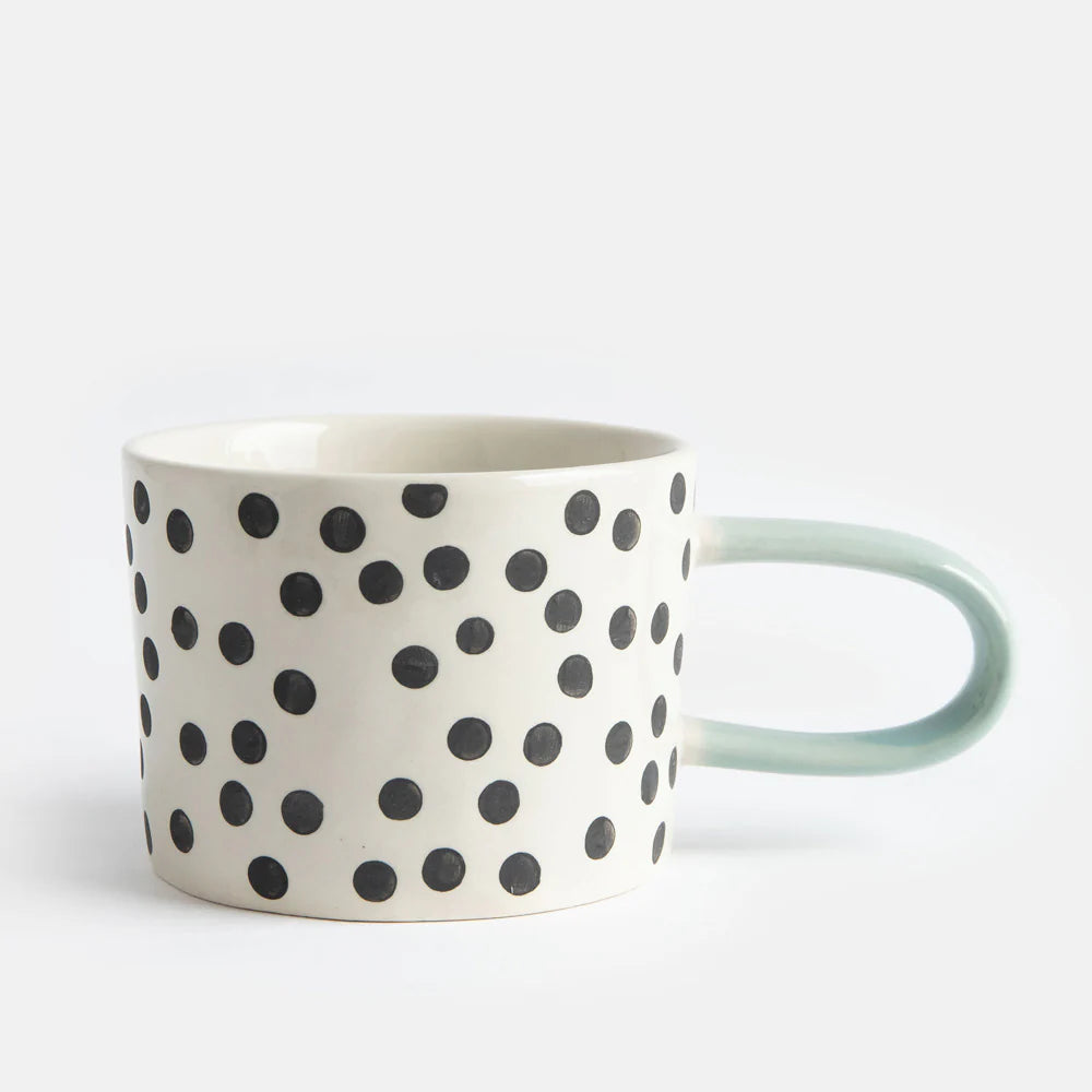 Tazza in ceramica a Pois - manico azzurro