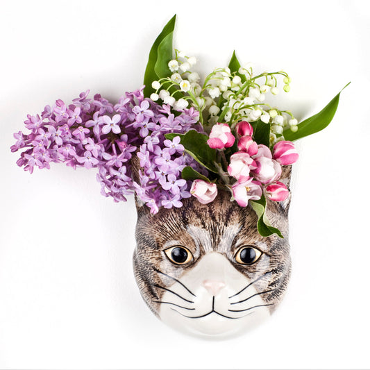 White and Gray Cat Wall Vase