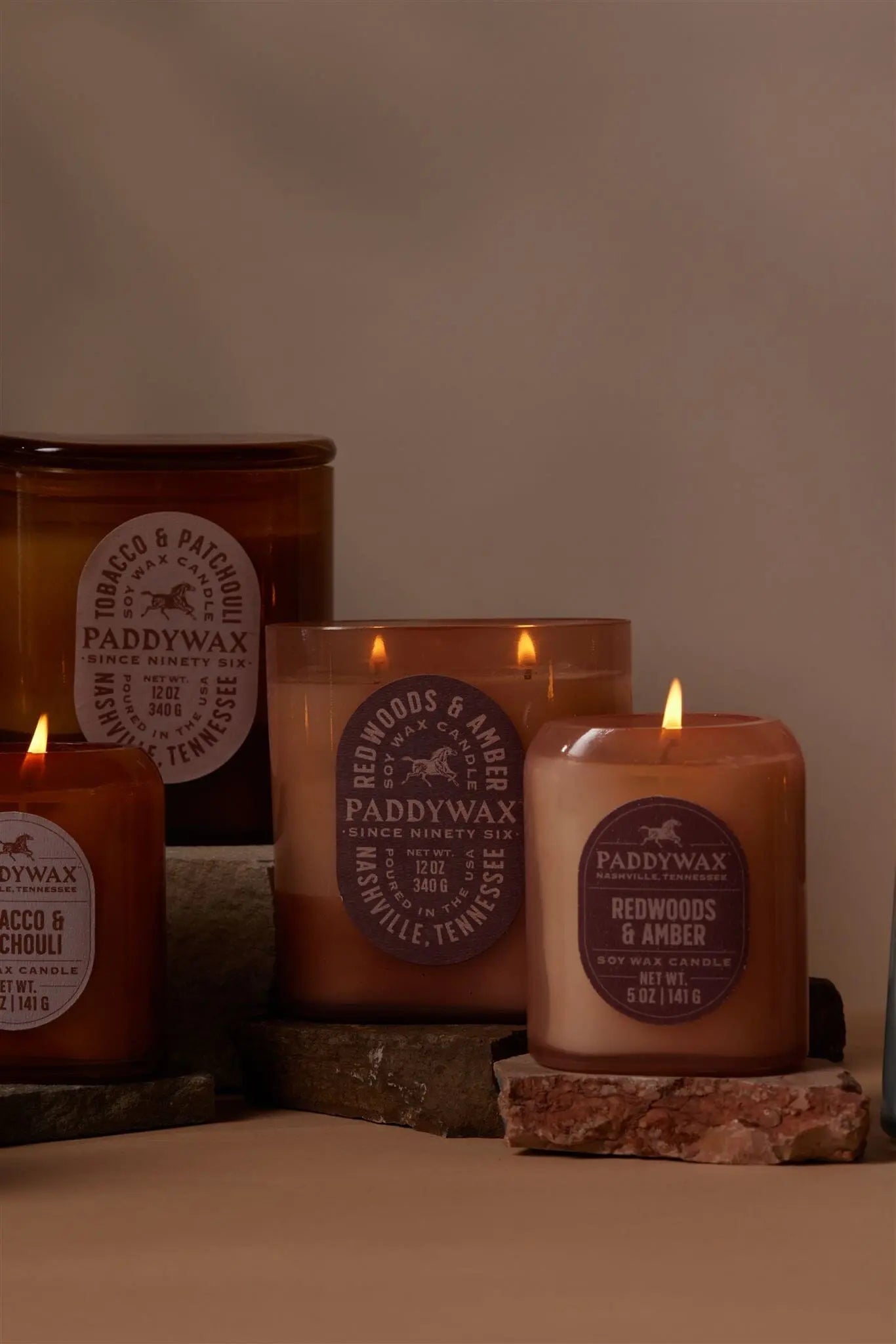 Candela in vetro - Legno di Sequoia e Ambra