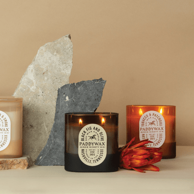 Candela in vetro - Legno di Sequoia e Ambra