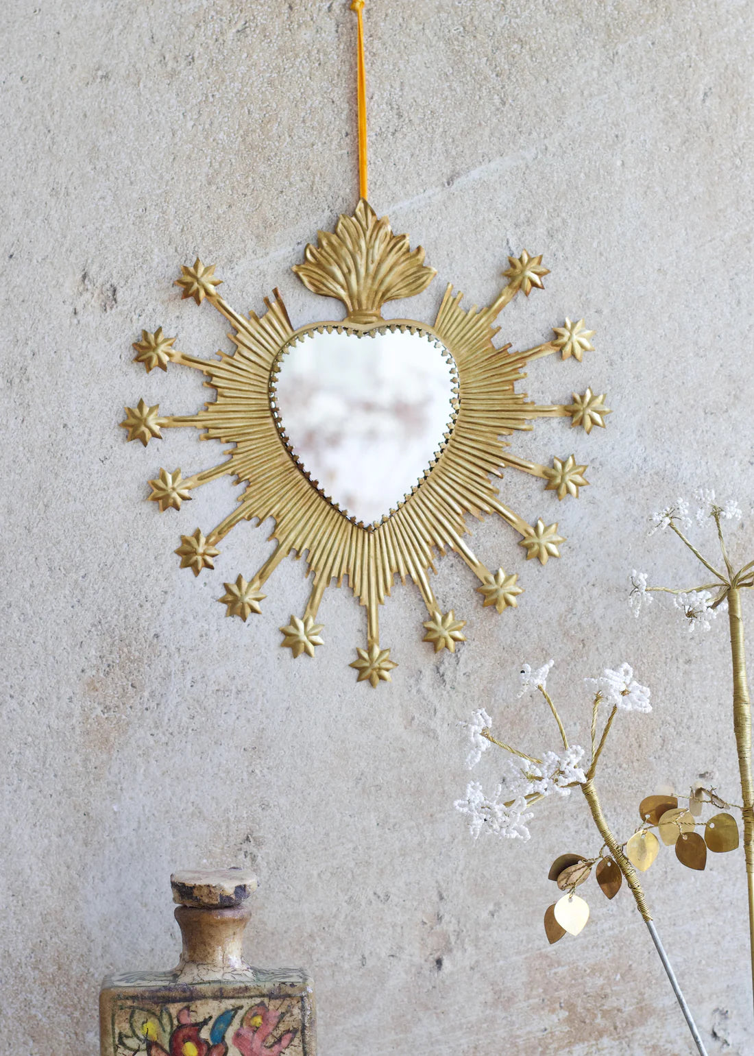 Specchio in Ottone Cuore Sacro con Stelle