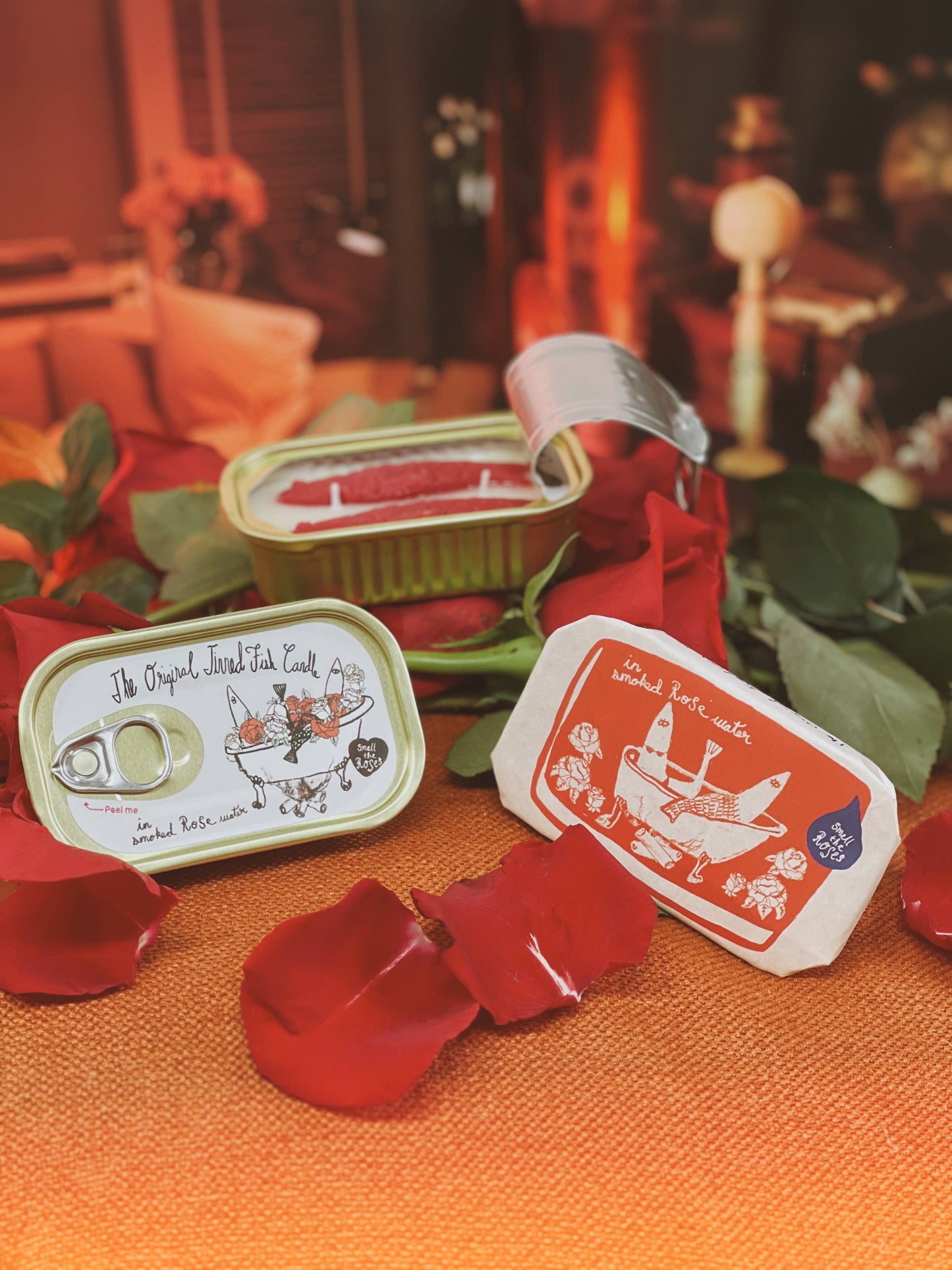 Candela a forma di pesce in scatola - Acqua di rose affumicata