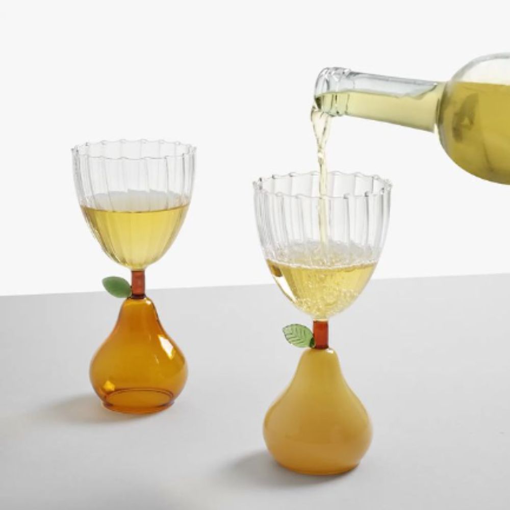 Fruits and Flowers Goblet - Amber pear goblet by Alessandra Baldereschi