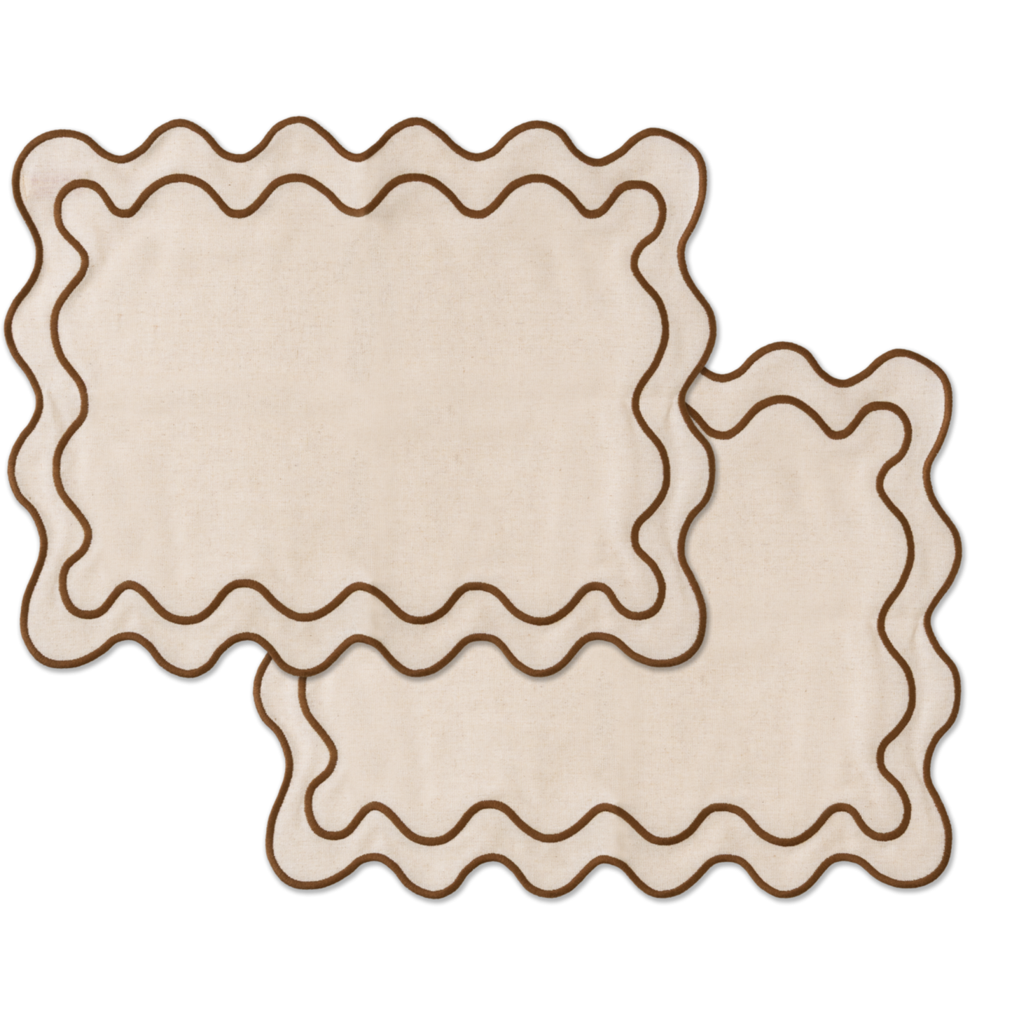 Set 2 Tovagliette in stoffa Beige con ricamo Marrone - "Wavy" Beige / Brown