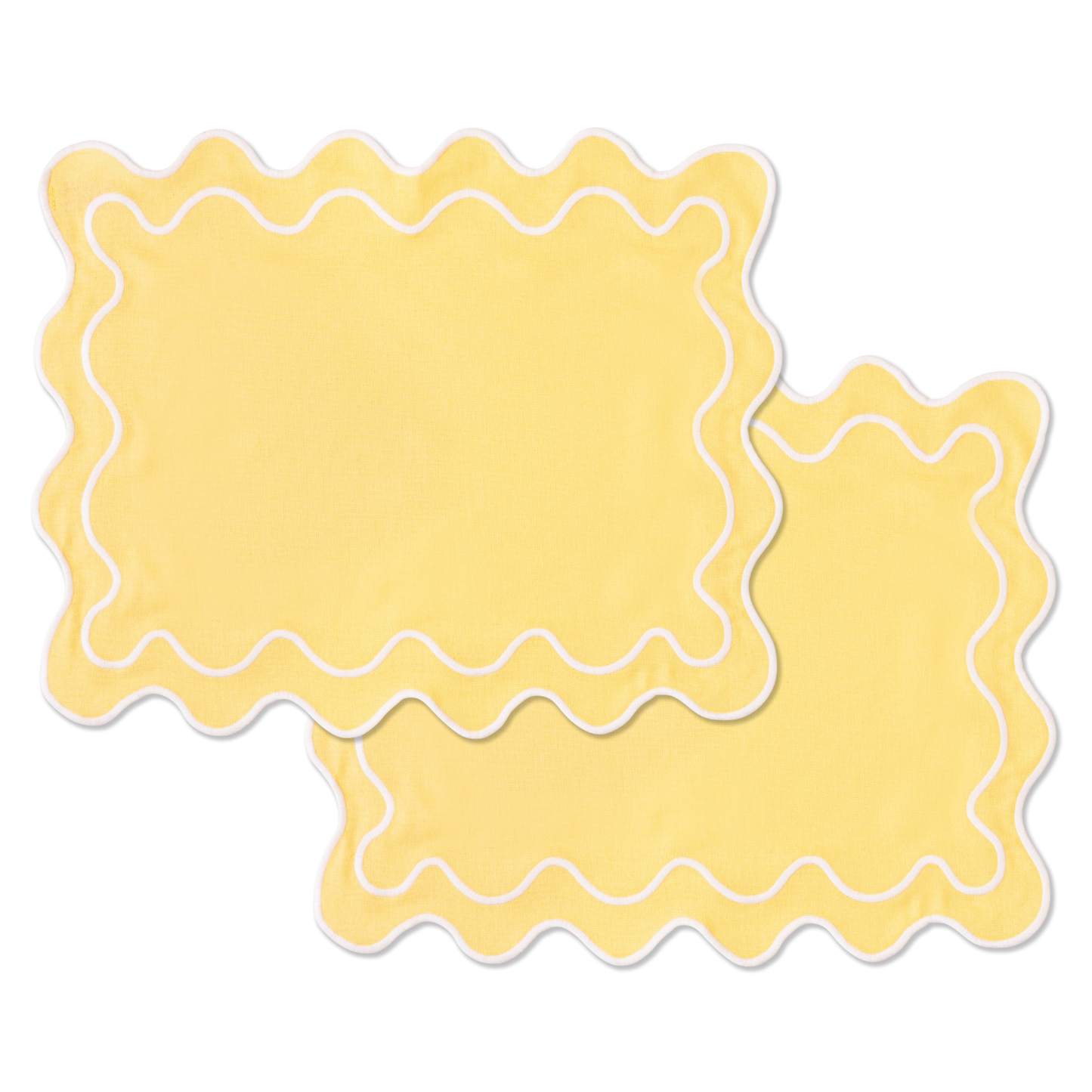 Set 2 Tovagliette in stoffa Giallo con ricamo Bianco - "Wavy" Giallo