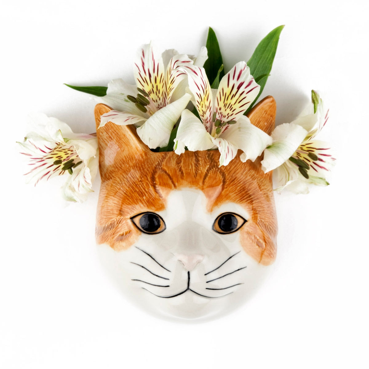 White and Red Cat wall vase